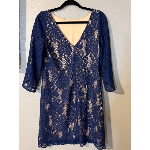 Lilly Pulitzer Dress S Small Blue Stretch 3/4 Sleeve Shift V Back Party Cruise - Picture 7 of 7